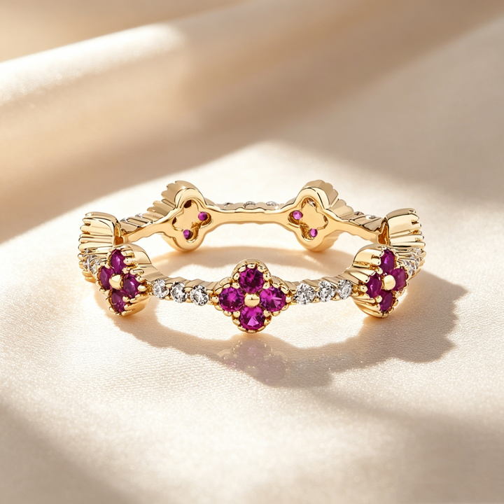 Four-Leaf Clover Crystal &amp; Moissanite Ring