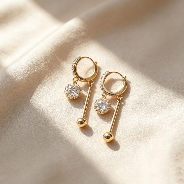 Pavé Sphere Drop Bar Hoop Earrings
