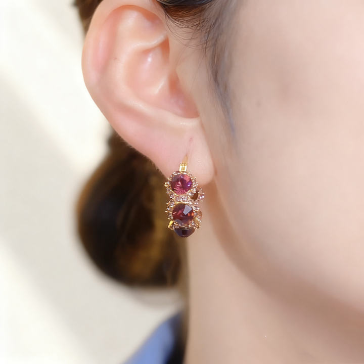 Wine-Red Floral Earrings