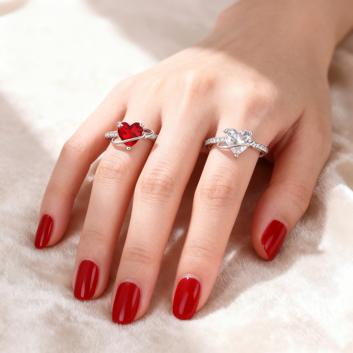 Heart-Cut Red Crystal &amp; Diamond Ring