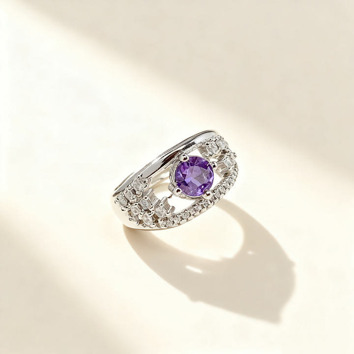 Amethyst Crystal &amp; Diamond Ring
