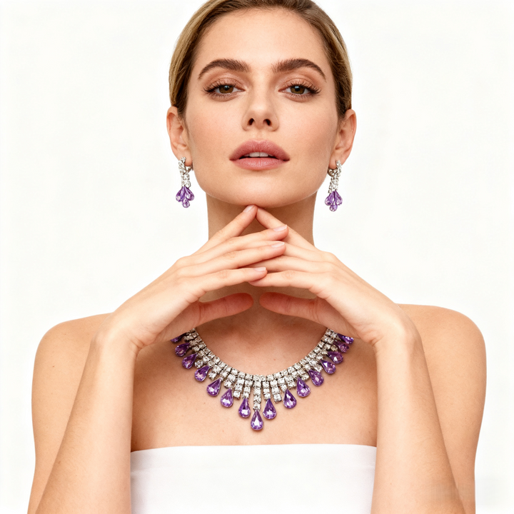 Amethyst Tassel Necklace &amp; Earring Set