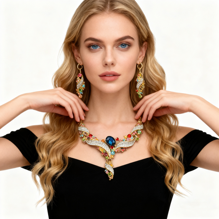 Aquamarine &amp; Multicolor Crystal Necklace &amp; Earring Set