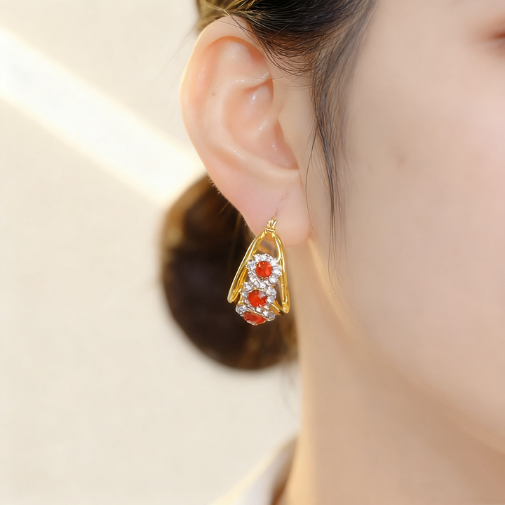 Hollow Ruby Floral Earrings