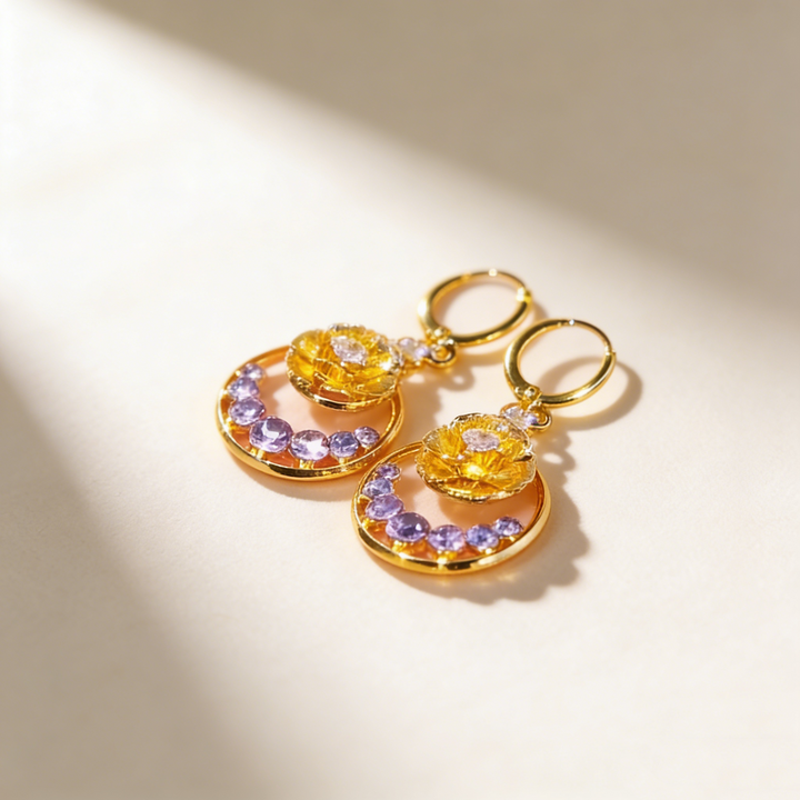 Tulle Rose &amp; Amethyst Earrings
