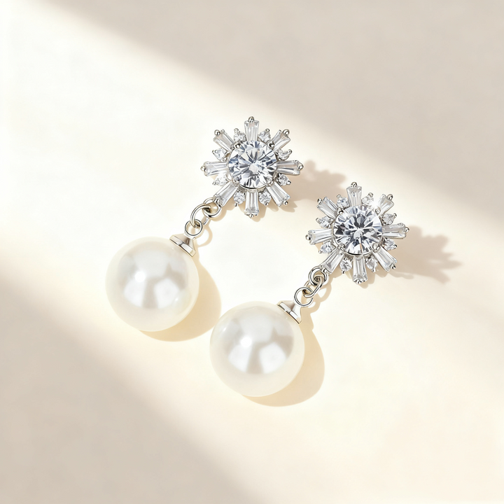 Clear Crystal &amp; Pearl Earrings