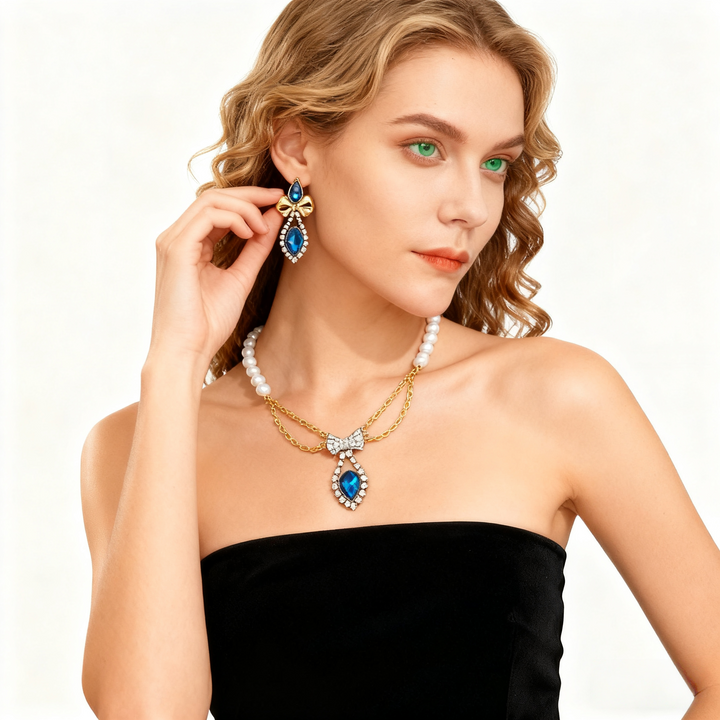 Aquamarine Teardrop Pearl Necklace &amp; Earring Set