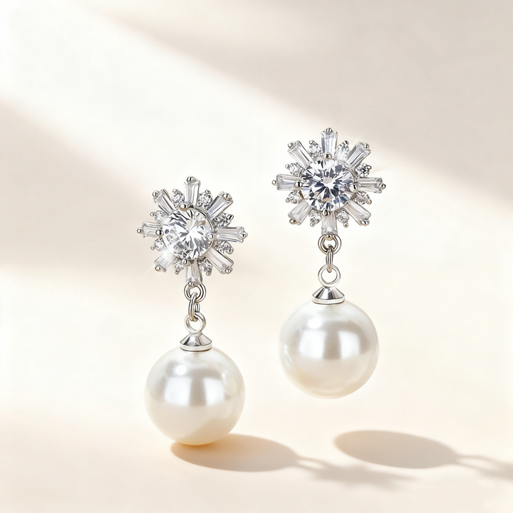 Clear Crystal &amp; Pearl Earrings