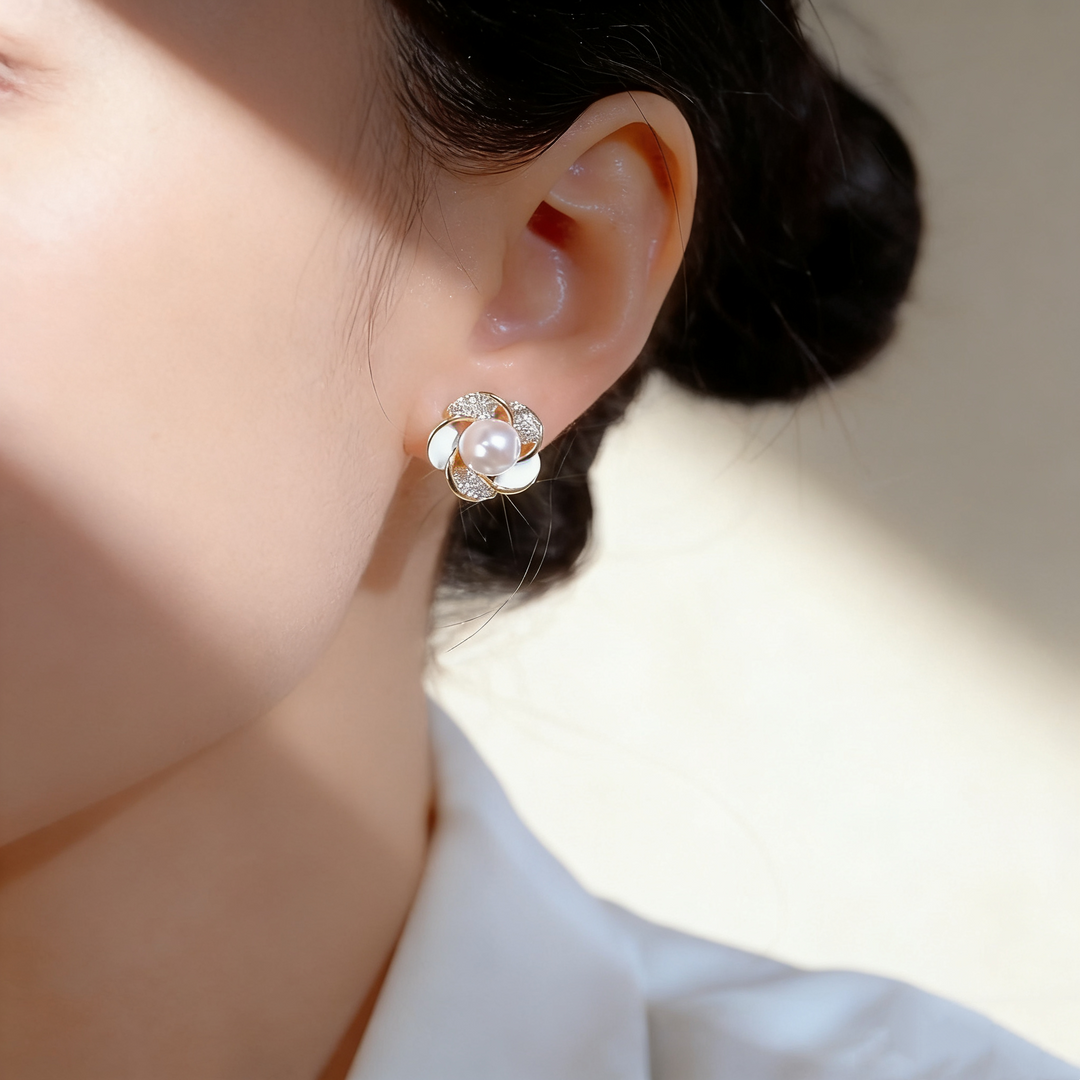 Camellia Pearl Earrings