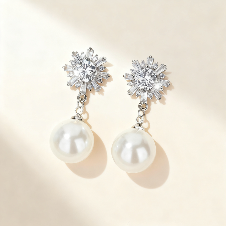 Clear Crystal &amp; Pearl Earrings