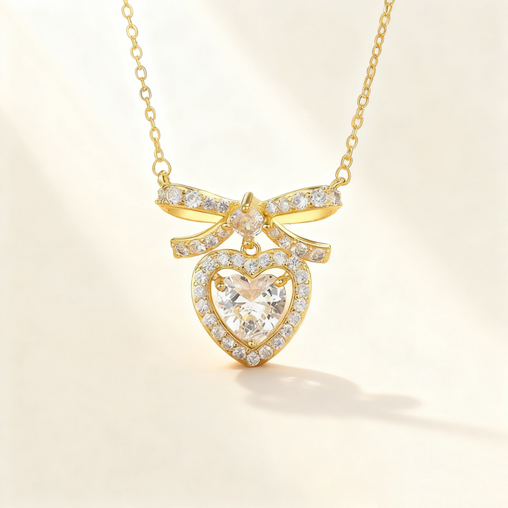 Heart Bow Transparent Crystal Pavé Necklace