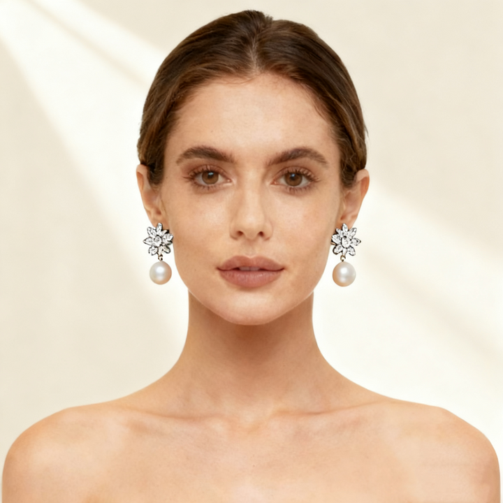 Clear Crystal &amp; Pearl Earrings