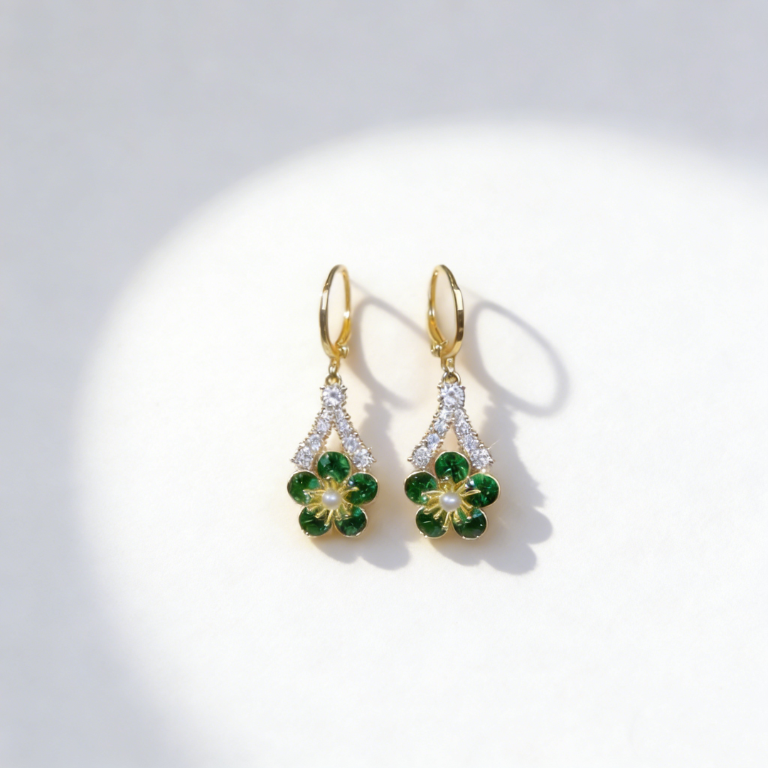 Green Floral Design Earrings