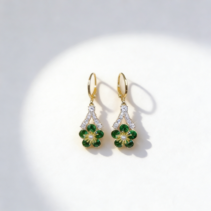 Green Floral Design Earrings