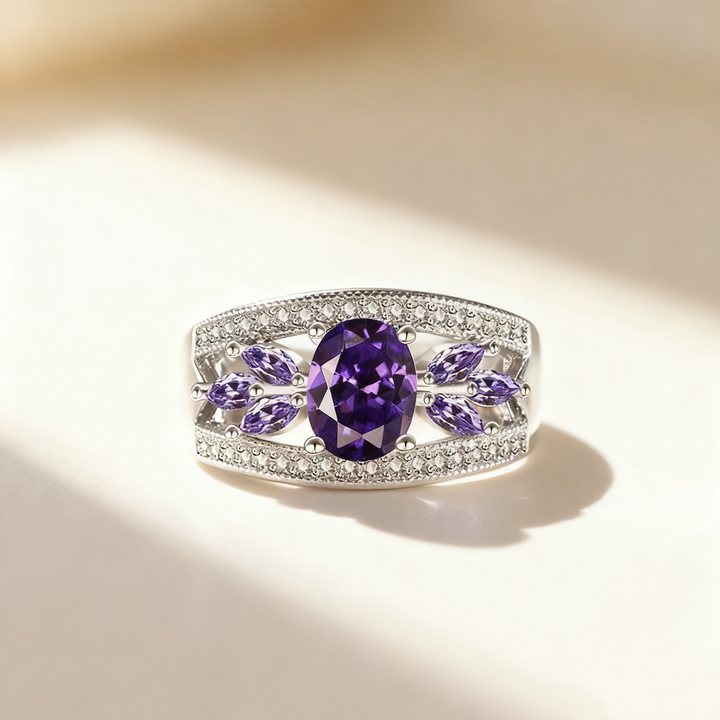 Amethyst Floral Pavé Ring