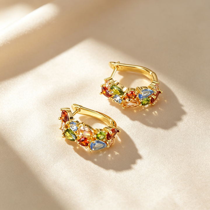 Rainbow Marquise Gemstone Wide Hoop Earrings