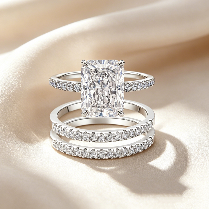 Radiant Cut Moissanite Ring Set