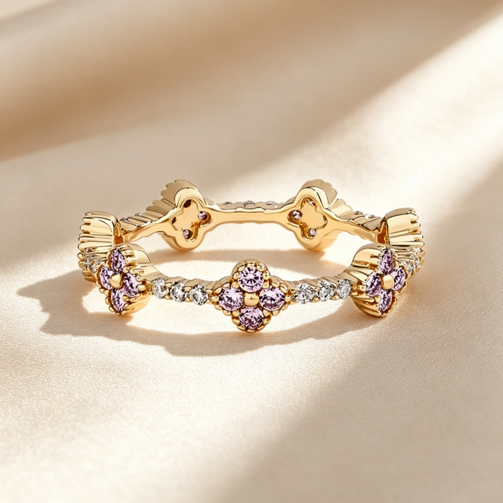 Four-Leaf Clover Crystal &amp; Moissanite Ring