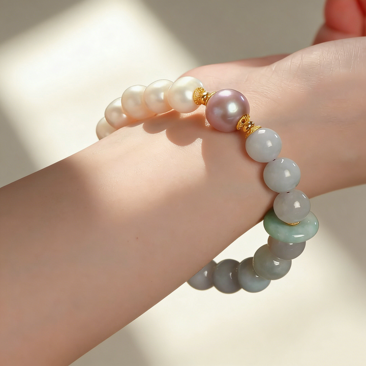 Natural Jadeite and Pearl Bracelet