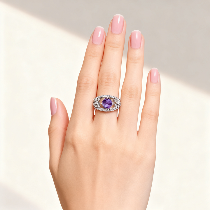 Amethyst Crystal &amp; Diamond Ring