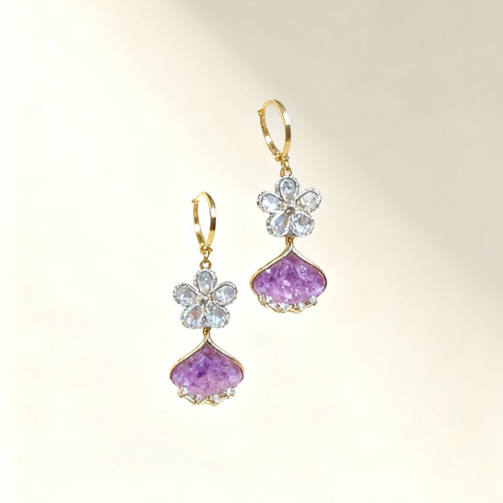 Flower &amp; Leaf Amethyst Earrings
