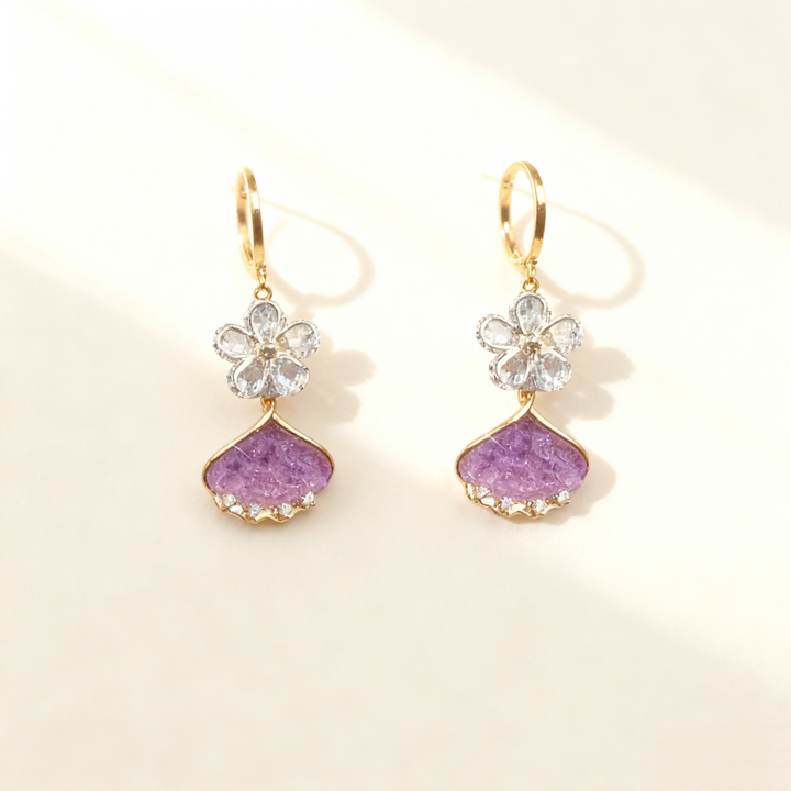 Flower &amp; Leaf Amethyst Earrings