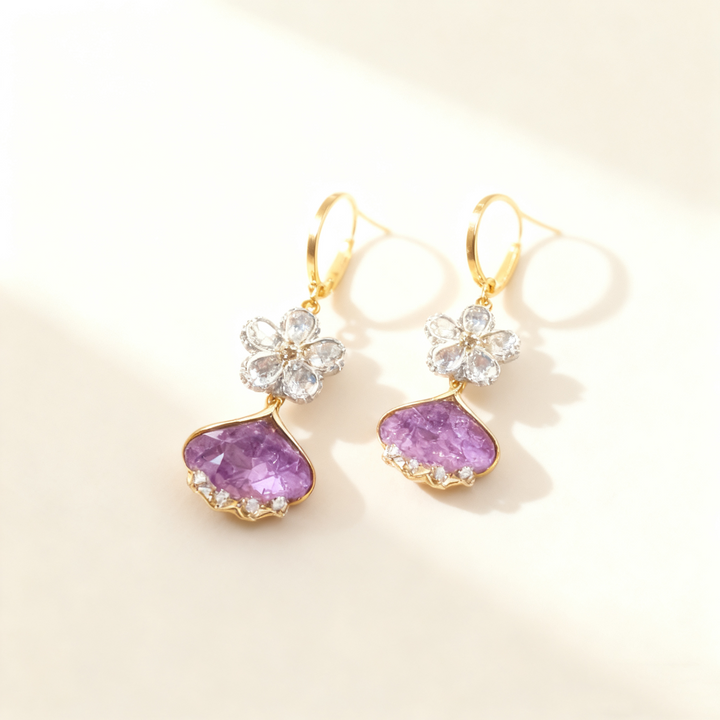 Flower &amp; Leaf Amethyst Earrings