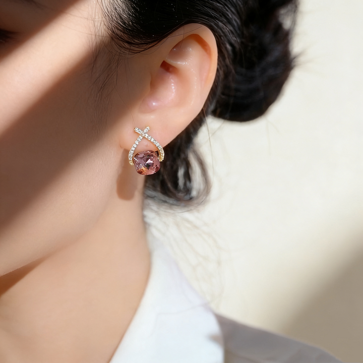 Amethyst Cross-Line Drop Earrings