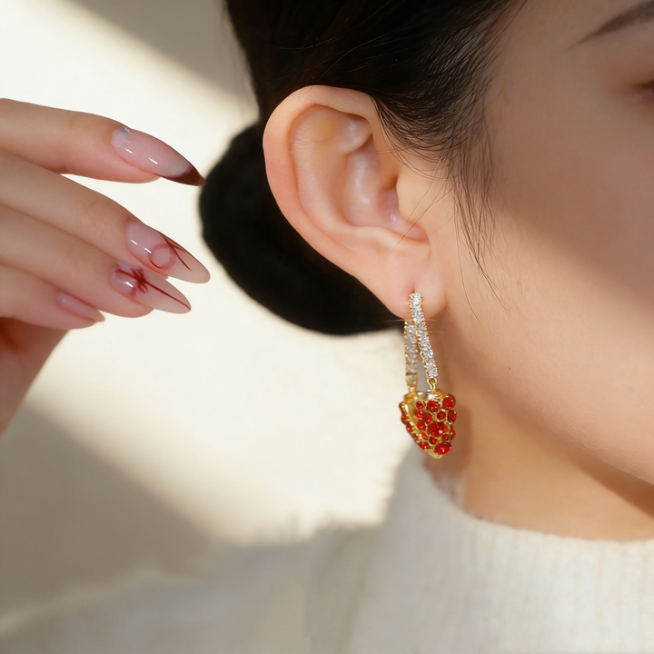 Ruby Heart Earrings