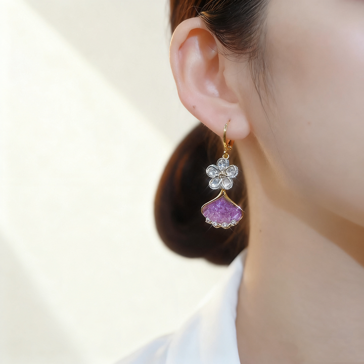 Flower &amp; Leaf Amethyst Earrings