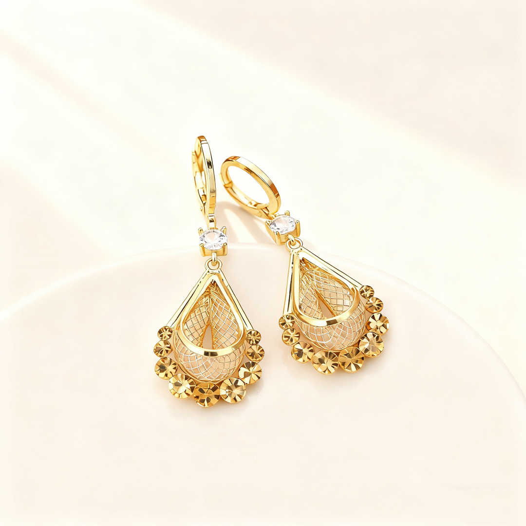 Double-Layer Tassel Brown Diamond Earrings