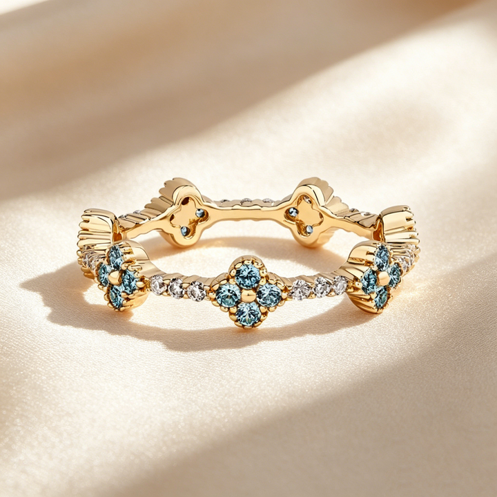 Four-Leaf Clover Crystal &amp; Moissanite Ring
