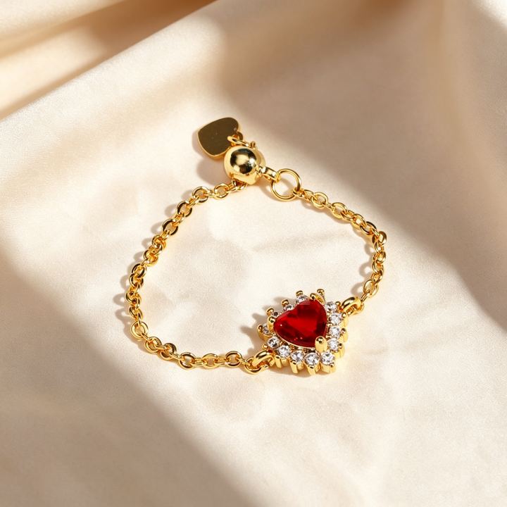 Adjustable Heart Crystal Chain Ring
