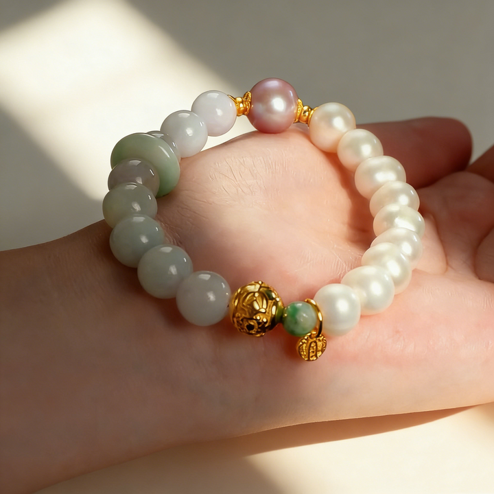 Natural Jadeite and Pearl Bracelet