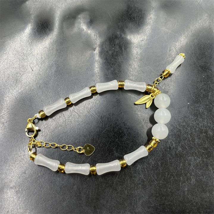 White Jade Bamboo Natural Emerald Jade Stone Bracelet