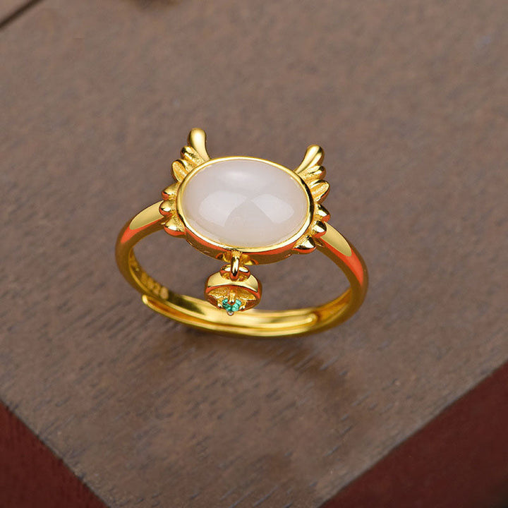 Cute Dragon Natural Emerald Jade Stone Ring