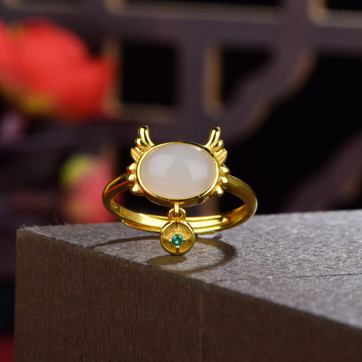 Cute Dragon Natural Emerald Jade Stone Ring
