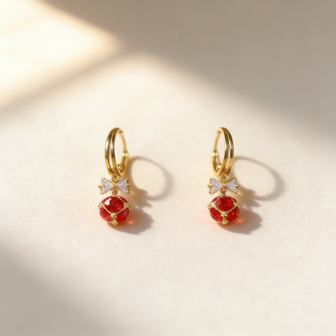 Knot Ruby Bow Earrings