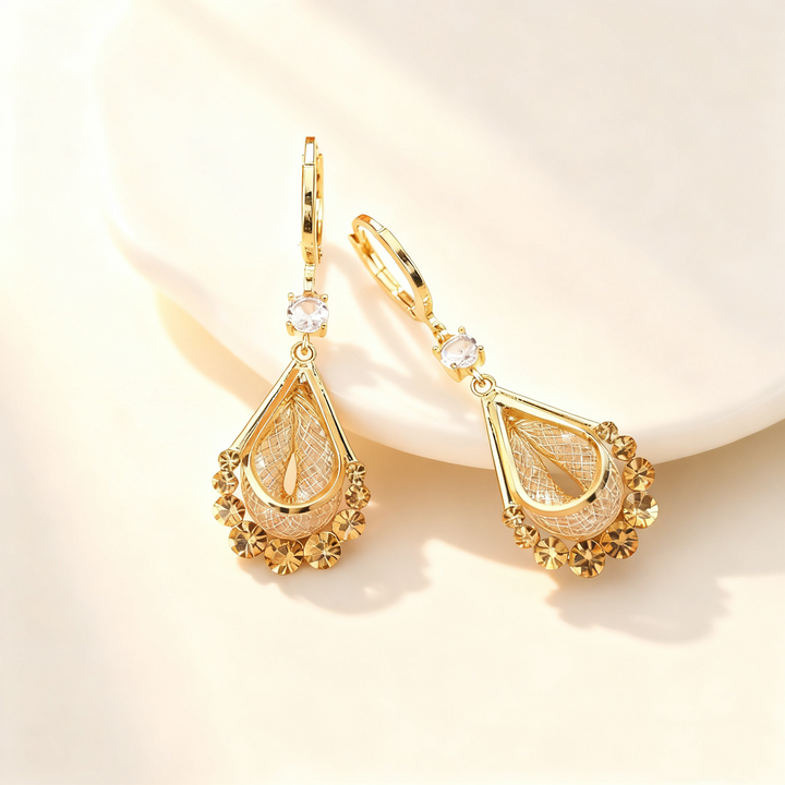 Double-Layer Tassel Brown Diamond Earrings