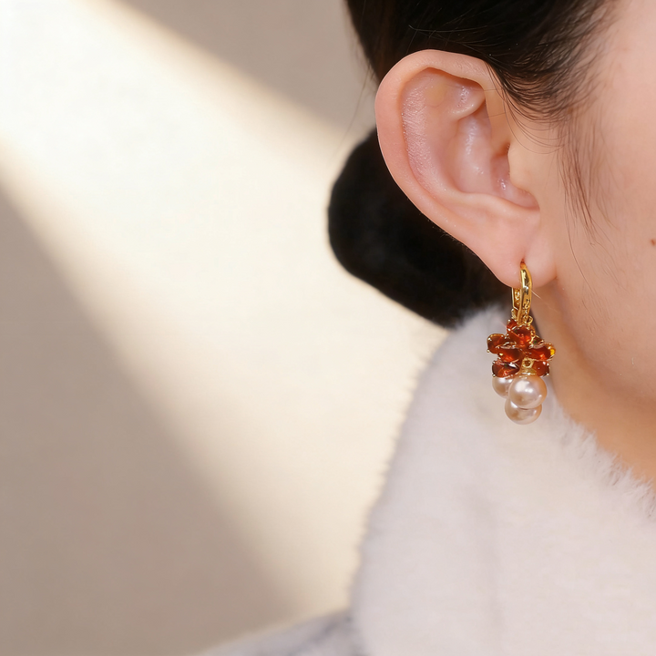Ruby Flower Pearl Earrings