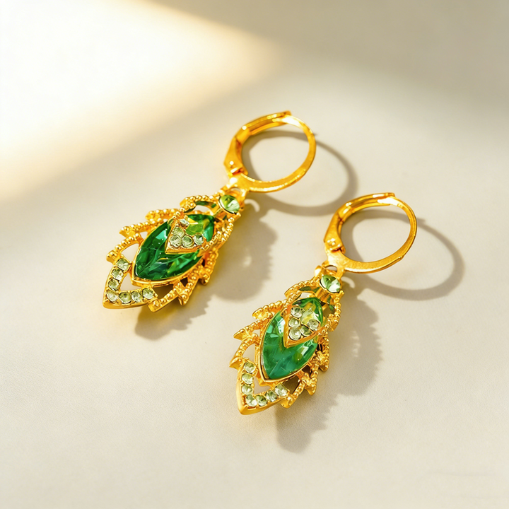 Double-Layer Maple Leaf Gemstone Earrings