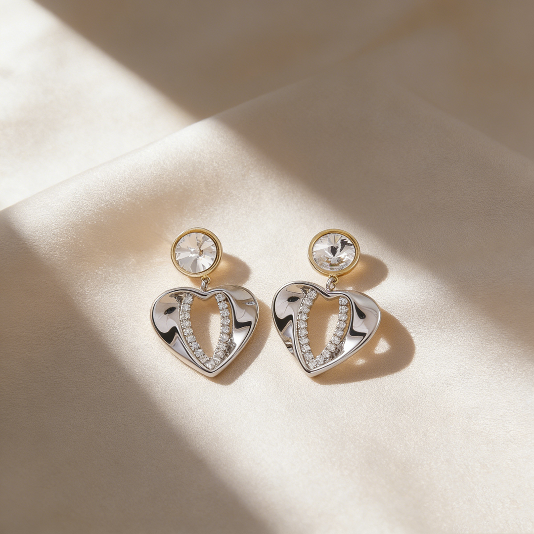 Classic Elegant Heart Pendant Stud Earrings