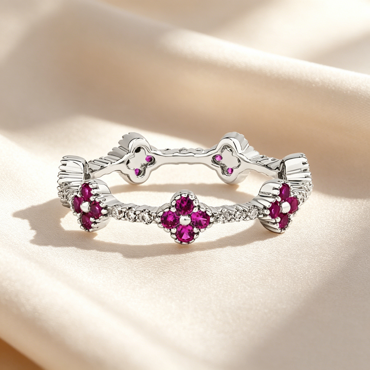 Four-Leaf Clover Crystal &amp; Moissanite Ring