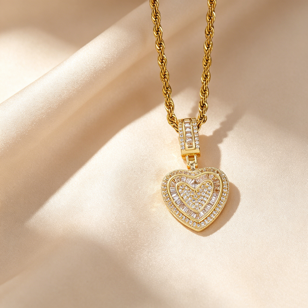 Double Heart Pavé Necklace & Earrings