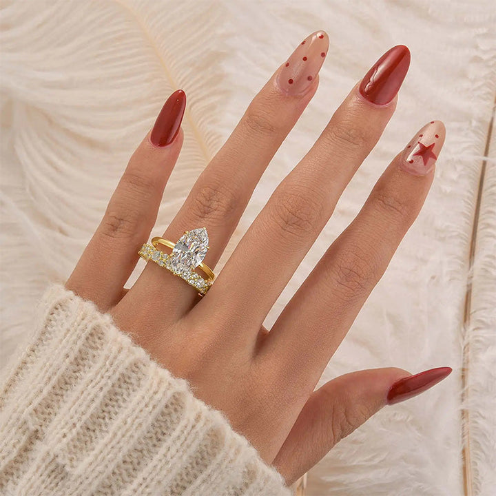Marquise-cut two-piece ring set that can be stacked