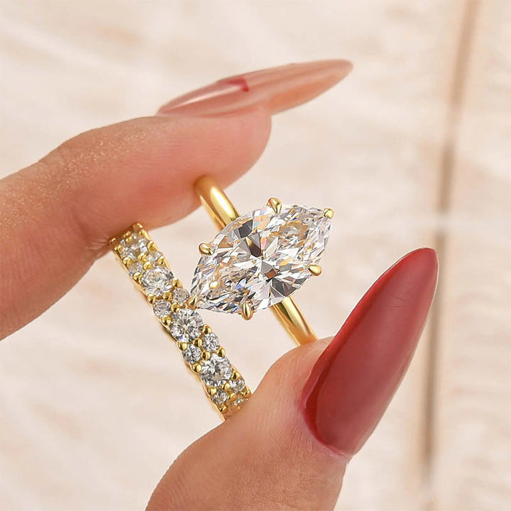 Marquise-cut two-piece ring set that can be stacked