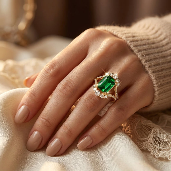Gold Emerald Halo Ring