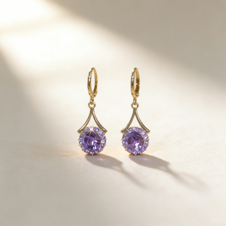 Vintage Natural Amethyst Halo Earrings