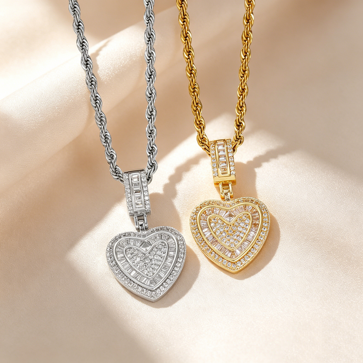 Double Heart Pavé Necklace &amp; Earrings
