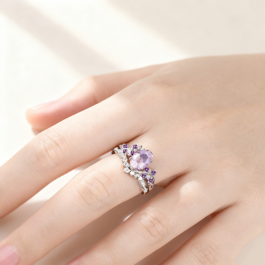 Amethyst Floral Pavé Ring Set